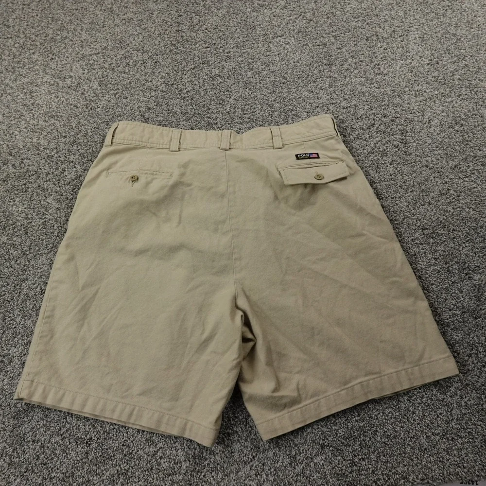 VTG Ralph Lauren Shorts Mens 38 Brown Beige Chino Polo Sport Pleated Dad 90s Y2K